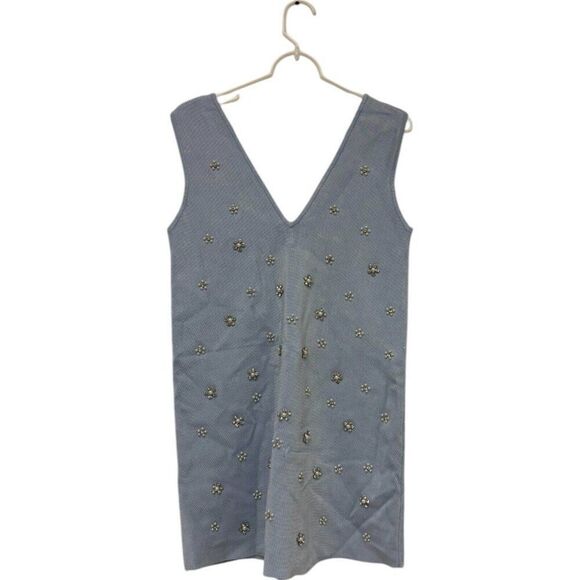 Zara Womens Mini Dress Size M Blue Knit Studded Beaded Rhinestone 2142/081 NWOT - Picture 3 of 10